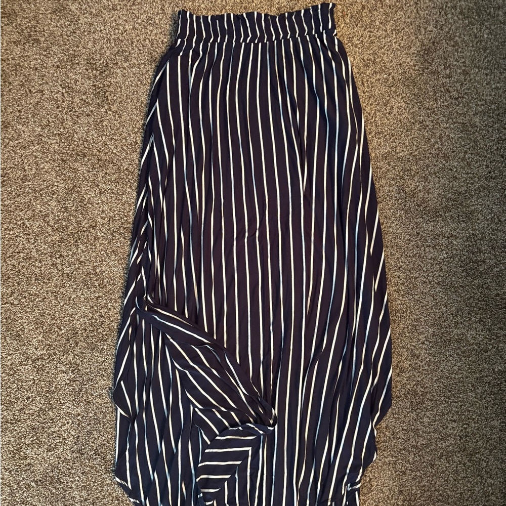 Navy and White Striped Maxi Skirt